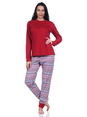 NORMANN langarm Schlafanzug Bündchen Pyjama Ethnolook - 83328 in rot