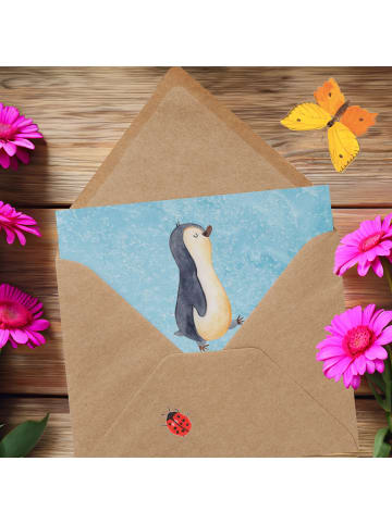 Mr. & Mrs. Panda Klappkarte Pinguin mHerzieren mit Spruch in Eisblau