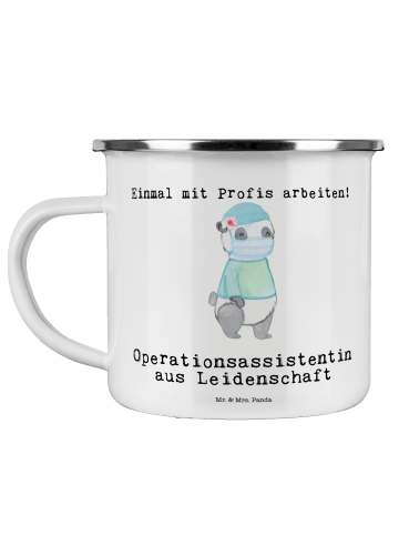 Mr. & Mrs. Panda Camping Emaille Tasse Operationsassistentin Lei... in Weiß