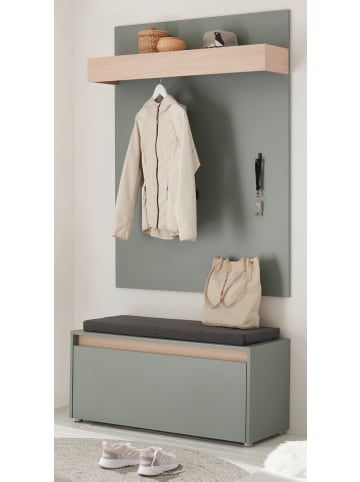 Furn.Design Garderobe Set 2-teilig Salbei Grün, Eiche, Kombination inkl. Sitzkissen