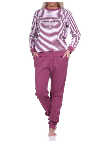 NORMANN Schlafanzug lang Bündchen und Sternen - 76013 in beere