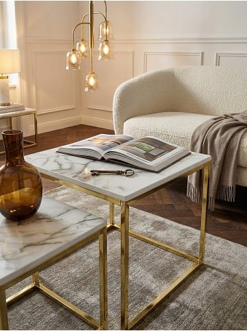 KADIMA DESIGN Beistelltisch 2er-Set | Marmor-Optik, Weiß/Gold, Modern in Weiß