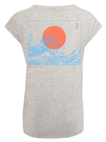 F4NT4STIC Damen T-Shirt PLUS SIZE Kanagawa Welle in grau meliert