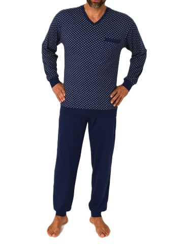 NORMANN Langarm Schlafanzug Pyjama Bündchen print in hellblau