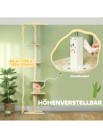 Pawhut Kratzbaum deckenhoch Cremeweiß 42,5L x 26,5B x 225-275H cm