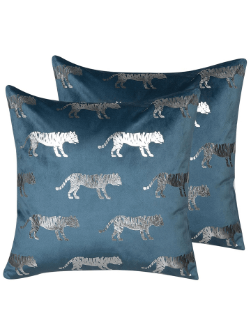 Beliani 2er-Set Dekokissen BLUEBELL in Blau/Silber