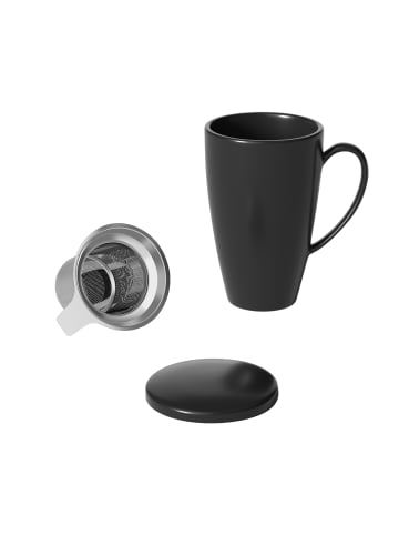 Intirilife Porzellan Kaffeetasse mit Deckel in Schwarz