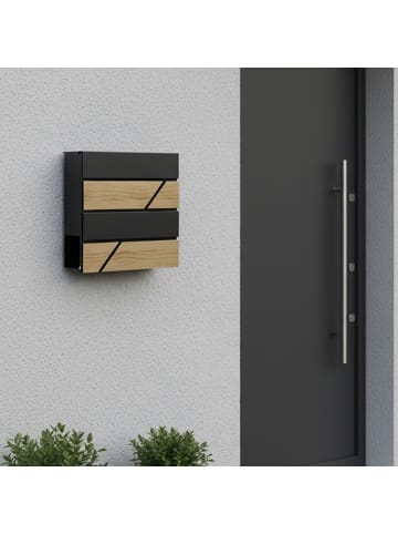 relaxdays Briefkasten in Anthrazit/ Natur – (B)37 x (H)37 x (T)11 cm