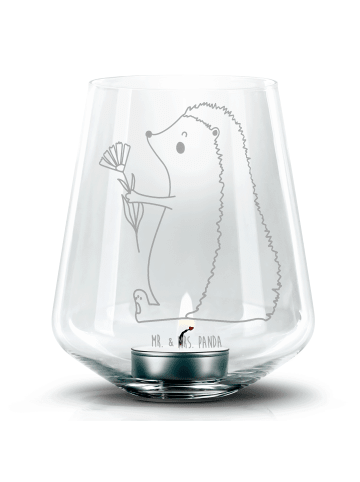Mr. & Mrs. Panda Graviertes Windlicht Igel Blumen ohne Spruch in Transparent