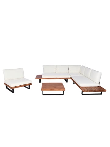 MCW Garten-Garnitur mit Sessel H54, Braun, Polster cremeweiß