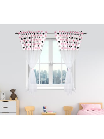 TupTam Kinderzimmer Voile Vorhänge mit Tunnelzug Set in schwarz/rosa