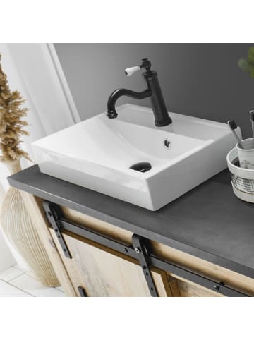 Furn.Design Badmöbel-Set 4-teilig, Used Wood hell, anthrazit, Badkombination mit Waschbecken