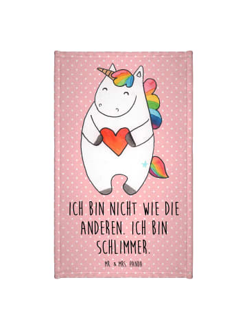 Mr. & Mrs. Panda Gästehandtuch Einhorn Herz mit Spruch in Rot Pastell