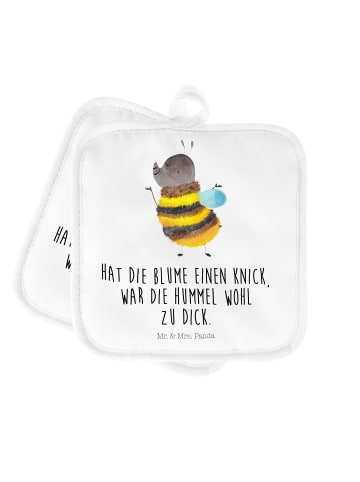 Mr. & Mrs. Panda Topfhalter Hummel flauschig mit Spruch in Weiß
