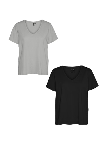 Vero Moda T-Shirt 2er-Set Basic V-Ausschnitt Top in Grau-Schwarz