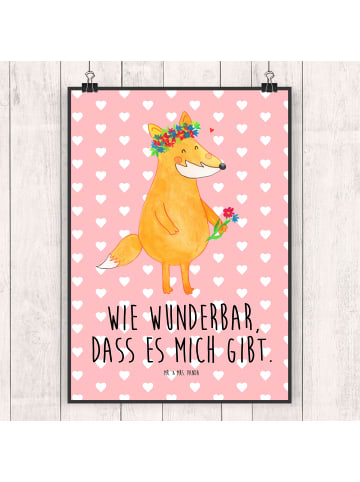 Mr. & Mrs. Panda Bild Fuchs Blumen mit Spruch in Rot Pastell