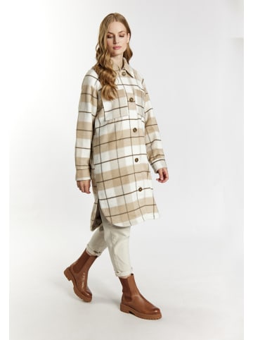 DreiMaster Damen Hemdjacke Mit Karomuster in Karo Beige Wollweiss