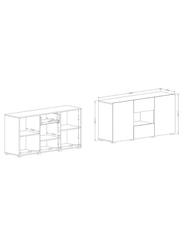 Helvetia Kommode Delos weiß Hochglanz 136,5 / 37,5 / 69cm