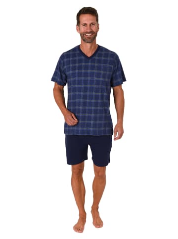 NORMANN kurzarm Schlafanzug Shorty Pyjama karierten Oberteil - 71935 in blau-melange