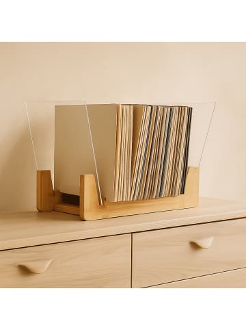 relaxdays Schallplattenständer in Natur/ Transparent - (B)37,5 x (H)21 x (T)19 cm
