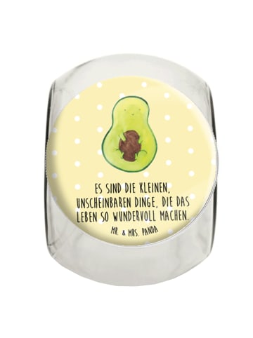 Mr. & Mrs. Panda glas für tee Avocado Kern mit Spruch in Gelb Pastell