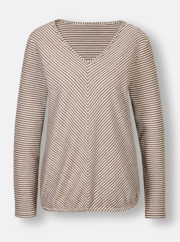 creation L V-Shirt in braun-ecru-geringelt