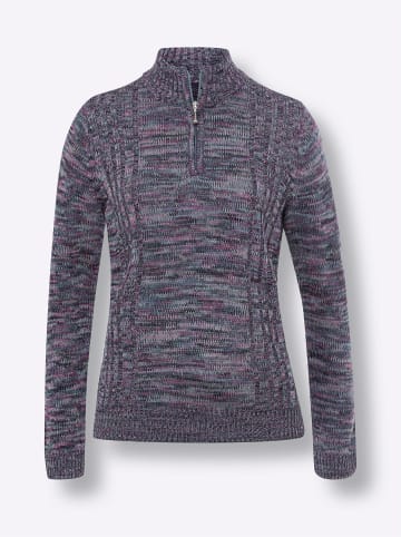 Sieh an! Langarm-Pullover in mittelblau-meliert