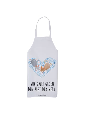 Mr. & Mrs. Panda Kochschürze Mäuse Herz mit Spruch in Weiß