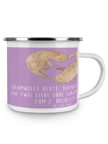 Mr. & Mrs. Panda Camping Emaille Tasse 2. Hochzeitstag Baumwollh... in Lavendeltraum