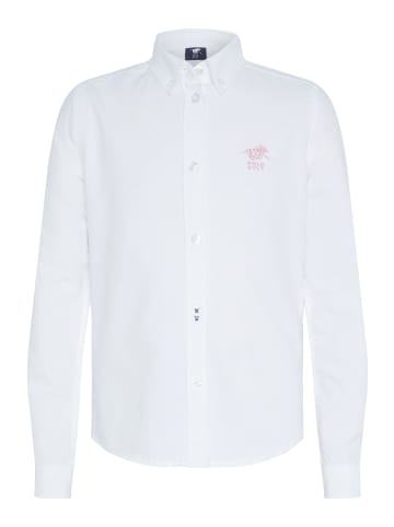 Polo Sylt Bluse mit geknöpftem Kragen und Logo-Stitching in Weiß