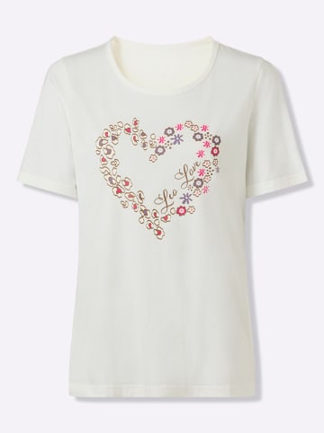 Sieh an! Rundhals-Shirt in ecru-braun-bedruckt