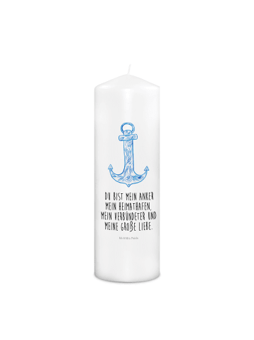 Mr. & Mrs. Panda Wachskerze Anker Blau mit Spruch in Weiß