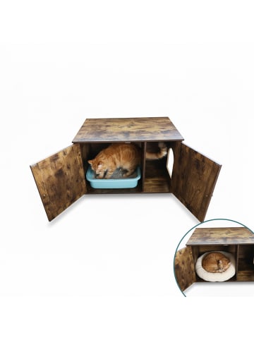 relaxdays Katzenschrank in Dunkelbraun  - (B)80 x (H)50 x (T)53 cm
