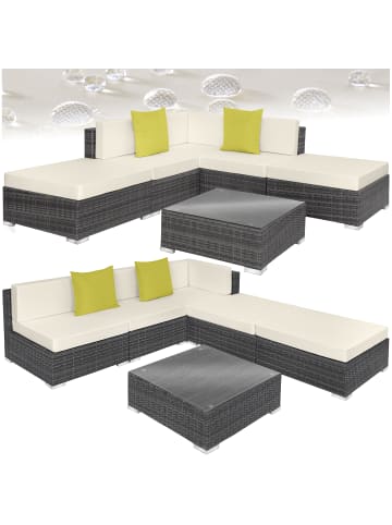 tectake Rattan Sitzgruppe mit Sicherheitsglasplatte, 2 extra Kissen