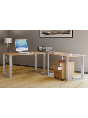 VCM  U Schreibtisch Eckschreibtisch L Form 220x160x80 in Silber / Sonoma-Eiche