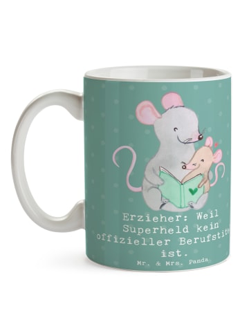 Mr. & Mrs. Panda Kaffeetasse Erzieher Superheld mit Spruch in Meeresbrise