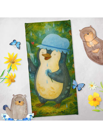 Mr. & Mrs. Panda Saunahandtuch Pinguin Duschen Design ohne Spruch in Eisblau