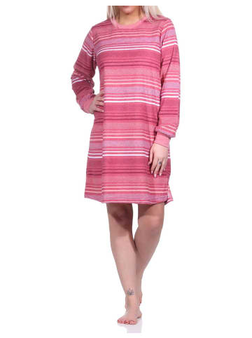 NORMANN Frottee Nachthemd langarm Bündchen Streifendesign - 76343 in altrose