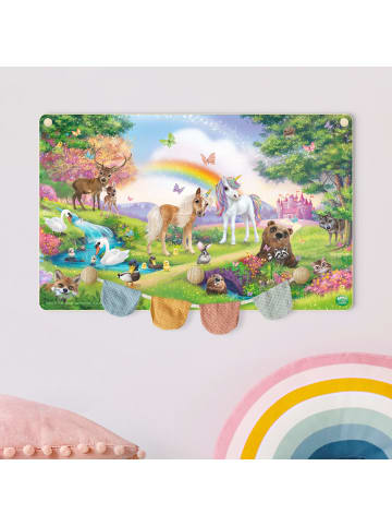 WALLART Kindergarderobe Holz - Animal Club Int. - Einhorn -Wald in Bunt