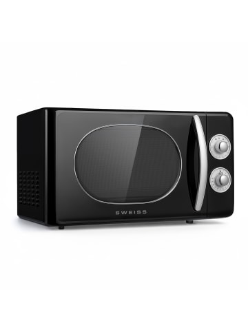 SWEISS Vintage-Mikrowelle MOVI9, 20L Schwarz, 700W, 6 Kochstufen, Auftaufunktion