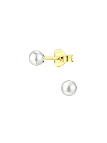 Alexander York Ohrringe, Ohrstecker PERLE classic 4 mm  in Gold aus 925 Sterling Silber, 2-tlg. in white