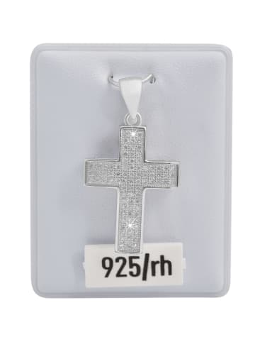 Adeliás Damen Anhänger – Kreuz Kreuzanhänger aus 925 Silber mit Zirkonia in silber