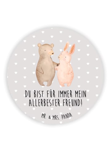 Mr. & Mrs. Panda Rund Magnet Bär und Hase Umarmen mit Spruch in Grau Pastell