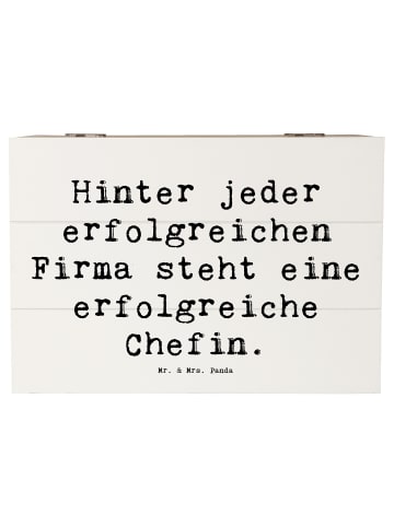 Mr. & Mrs. Panda Holztruhe Spruch Chefin Power mit Spruch in Weiß