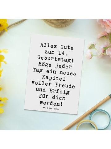 Mr. & Mrs. Panda Postkarte Spruch 14. Geburtstag mit Spruch in Weiß