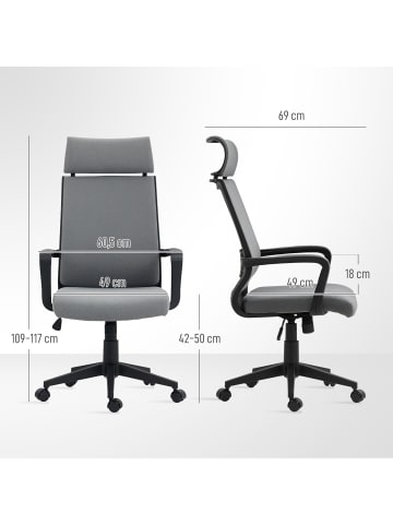 HOMCOM Bürostuhl-69L x 60,5B x 109-117H cm-Dunkelgrau