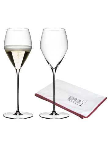 RIEDEL Glas 2er Set Champagner Gläser + Poliertuch Veloce 327 ml in transparent