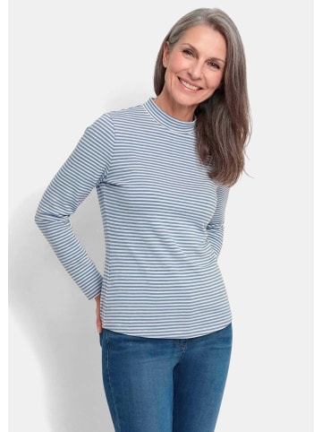 GOLDNER Ringelshirt mit Stehkragen in blau / cremeweiß / geringelt
