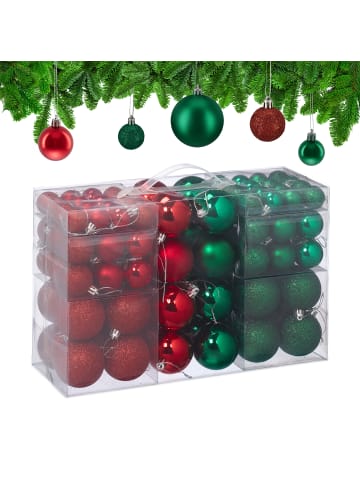 relaxdays 100-tlg. Weihnachtskugeln Set in Grün/ Rot
