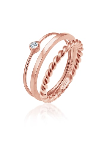 Elli Ring 925 Sterling Silber Ring Set, Twisted in Rosegold